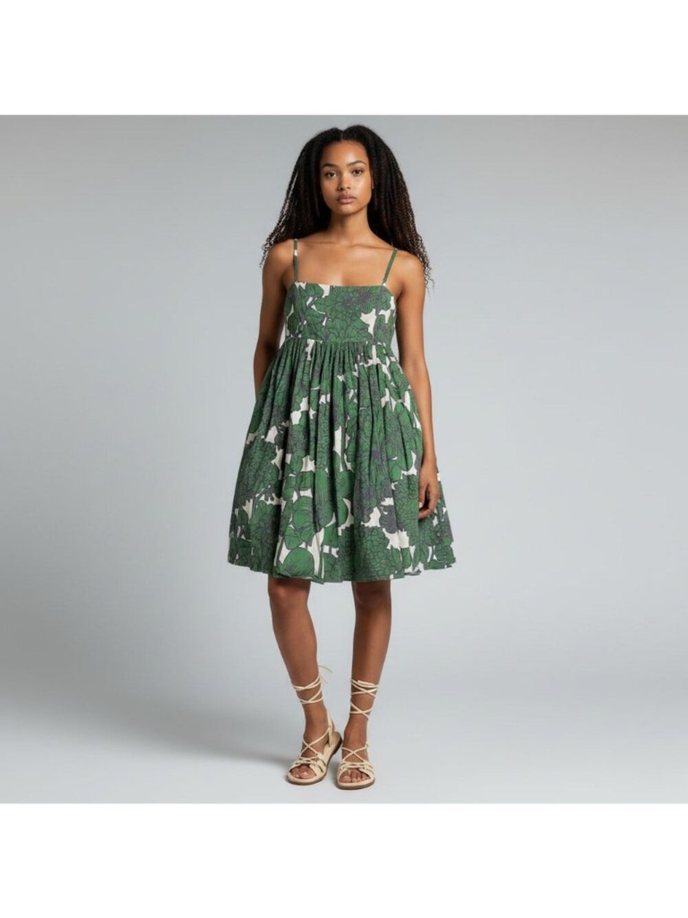 Hutch Anthropologie Green Floral Bandeau Spaghetti Strap Romper XS Cotton Blend - Picture 10 of 16